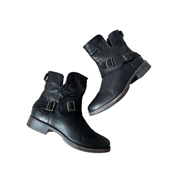 UGG Women's Cybele Buckly Biker Boots size 6 Leather Black - Picture 2 of 11